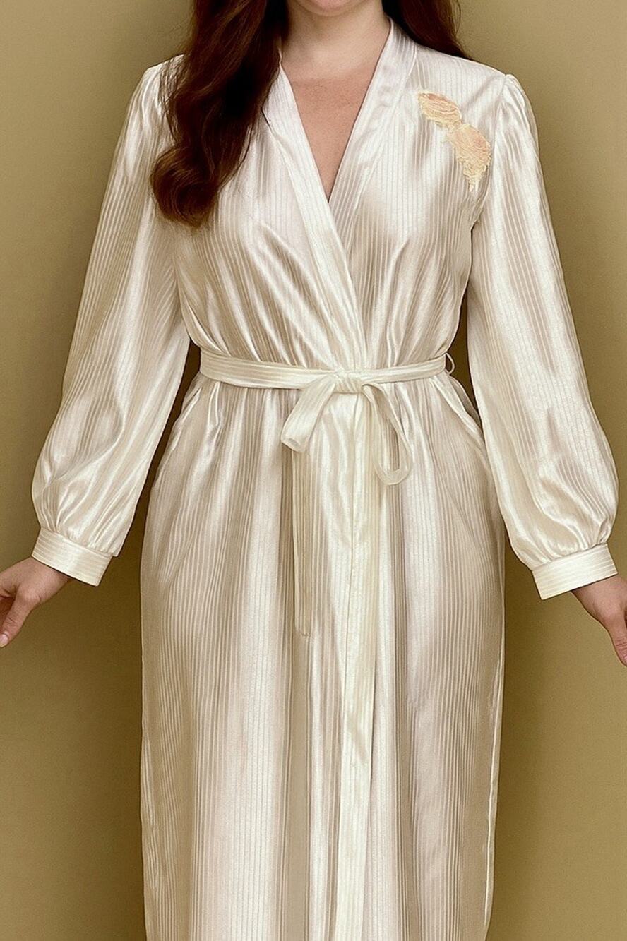 Vintage Satin Robe Ladies’ Size Large Lorraine Off White Nylon Belted Flowers